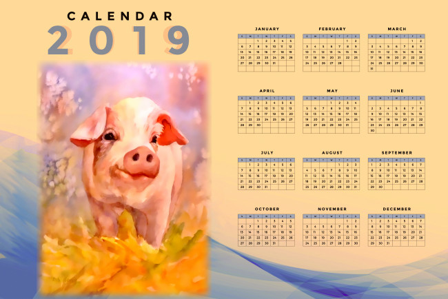 Обои картинки фото календари, рисованные,  векторная графика, свинья, поросенок