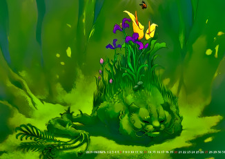 обоя календари, фэнтези, существо, бабочка, растение, 2019, calendar, природа