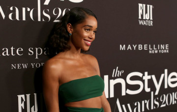 Картинка laura+harrier девушки темнокожая платье зелёный модель девушка laura harrier поза лицо макияж взгляд красотка чернокожая брюнетка актриса