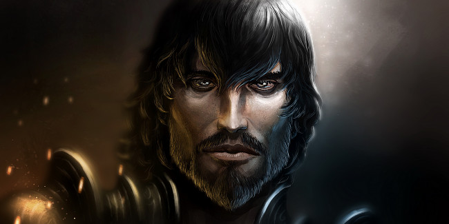 Обои картинки фото фэнтези, люди, борода, взгляд, фон, мужчина