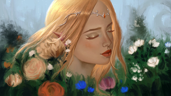 Обои картинки фото фэнтези, эльфы, эльф, фон, девушка