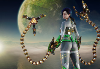 Картинка 3д+графика фантазия+ fantasy девушка фон взгляд униформа планета щупальце