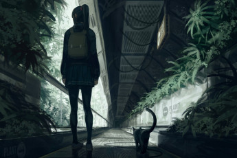 Картинка guweiz аниме город +улицы +интерьер +здания девушка