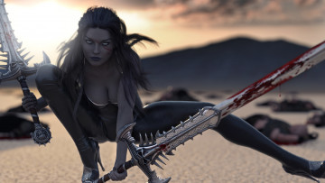 обоя 3д графика, амазонки , amazon, девушка, фон, взгляд, меч