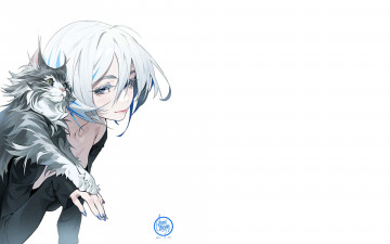 Картинка аниме животные +существа девушка кот