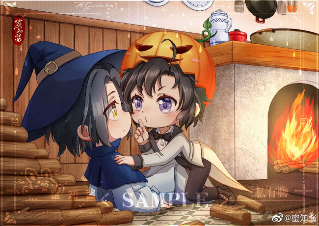 Обои картинки фото аниме, mo dao zu shi, вэй, усянь, лань, ванцзи, костюмы, хэллоуин, очаг