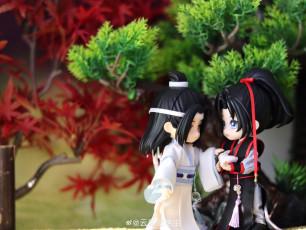 обоя разное, куклы, вэй, усянь, лань, ванцзи, кролик, деревья