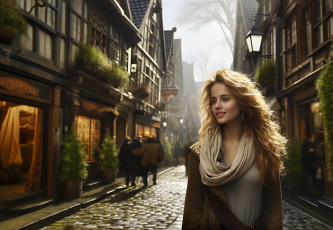 Картинка 3д+графика люди+ people девушка город улица арт