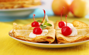 Картинка еда блины +оладьи блинчики мята вишни