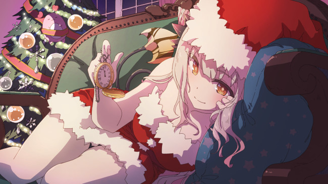 Обои картинки фото аниме, зима,  новый год,  рождество, девушка