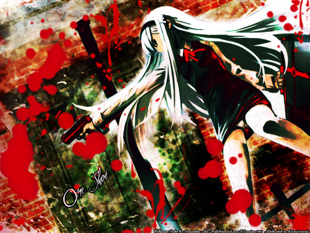 Обои картинки фото аниме, weapon, blood, technology