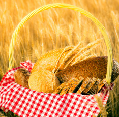 Картинка еда хлеб +выпечка салфетка колосья корзинка