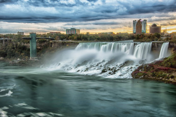Картинка sunrise+over+niagara+falls +ontario природа водопады река водопад обрыв