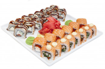 Картинка еда рыба +морепродукты +суши +роллы имбирь суши роллы лимон воссаби