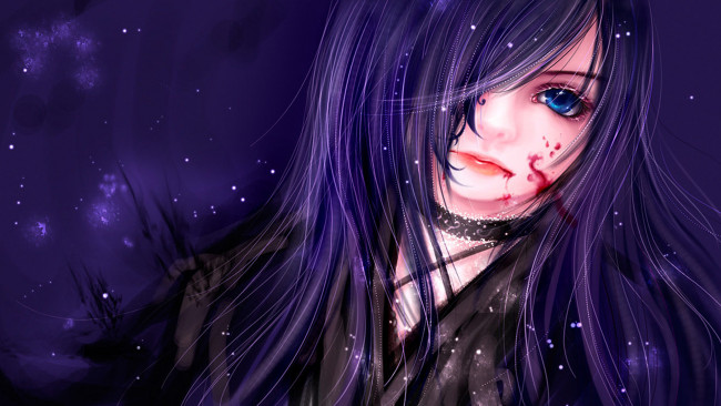 Обои картинки фото фэнтези, девушки, взгляд, блеск, кровь, голубые, глаза, девушка