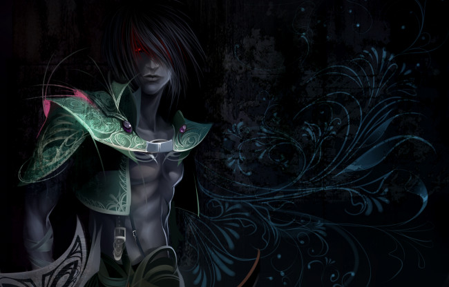 Обои картинки фото фэнтези, люди, узор, красные, глаза, парень