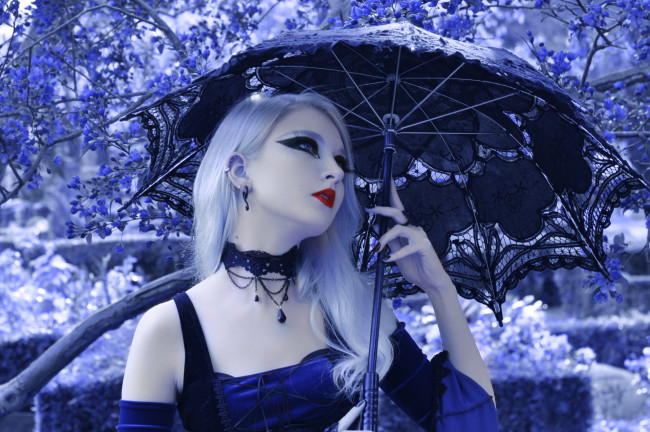 Обои картинки фото девушки, -unsort , блондинки, зонт, девушка, готика