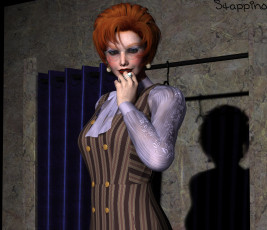 обоя 3д графика, люди , people, девушка, взгляд, фон, рыжая