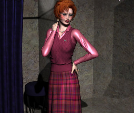 Картинка 3д+графика люди+ people девушка взгляд фон рыжая