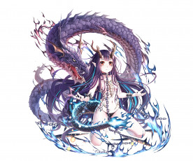 Картинка аниме животные +существа девочка дракон арт