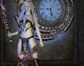 Картинка 3д+графика эльфы+ elves фон взгляд эльфийка часы