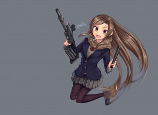 Картинка аниме оружие +техника +технологии девушка взгляд фон