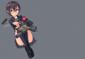 Картинка аниме оружие +техника +технологии девушка взгляд фон