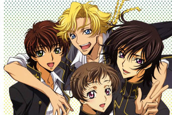 Картинка аниме code+geass art takahiro himura code geass lelouch lamperouge suzaku kururugi gino weinberg rolo друзья форма улыбка косы