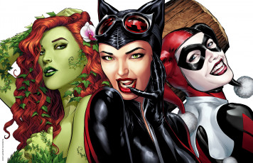 Картинка рисованное комиксы harley quinn харли квин pamela lillian isley poison ядовитый плющ dc comics памела лилиан айсли selina kyle catwoman женщина кошка