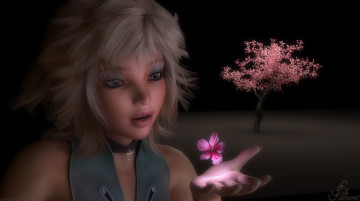 Картинка 3д+графика портрет+ portraits девушка цветок фон взгляд