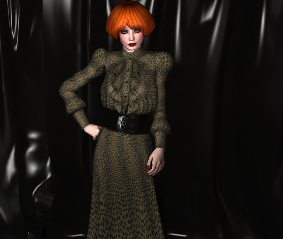 Обои картинки фото 3д графика, люди , people, девушка, взгляд, фон, рыжая