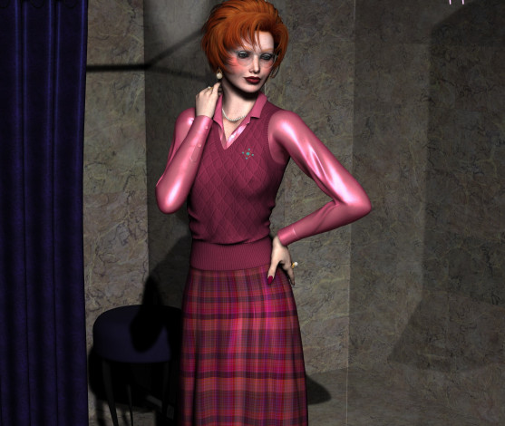 Обои картинки фото 3д графика, люди , people, девушка, взгляд, фон, рыжая