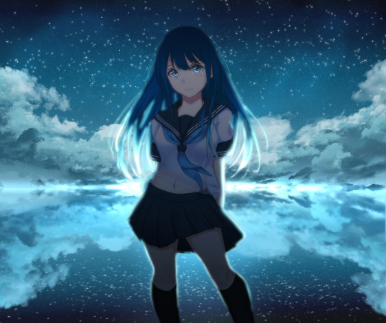 Обои картинки фото аниме, unknown,  другое, девушка, ночь