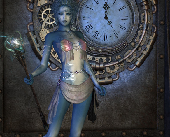Обои картинки фото 3д графика, эльфы , elves, часы, фон, взгляд, эльфийка