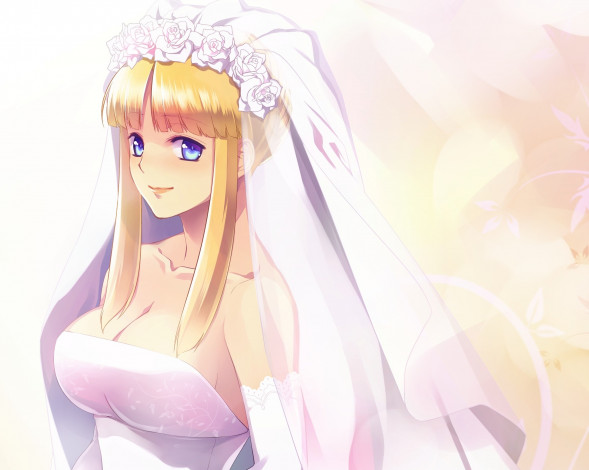 Обои картинки фото аниме, unknown,  другое, девушка, взгляд, фон, фата