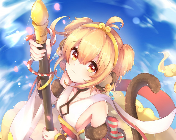 Обои картинки фото granblue fantasy, аниме, unknown,  другое, фон, взгляд, девушка