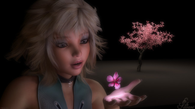 Обои картинки фото 3д графика, портрет , portraits, девушка, цветок, фон, взгляд