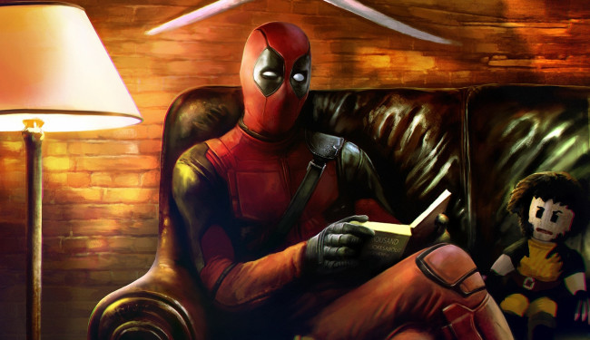 Обои картинки фото рисованное, кино, marvel, comics, wade, wilson, ryan, reynolds, deadpool, маска, наемник, злодей, art, книга
