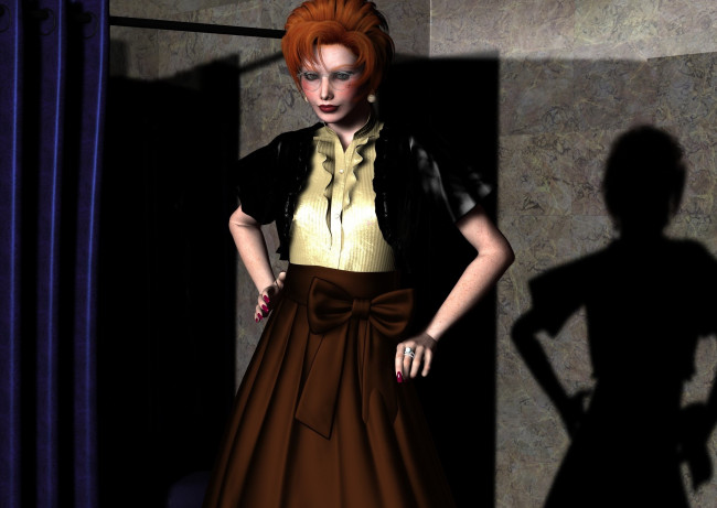 Обои картинки фото 3д графика, люди , people, девушка, взгляд, фон, рыжая