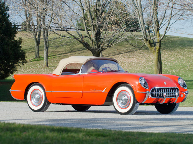 Обои картинки фото corvette c1 1955, автомобили, corvette, c1, 1955, оранжевый