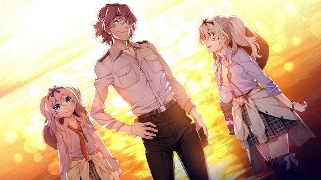 Обои картинки фото аниме, grisaia no kajitsu, девушки, взгляд, фон