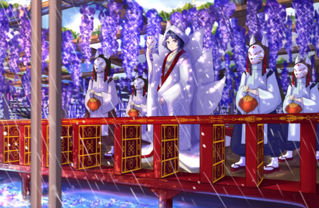 Обои картинки фото аниме, животные,  существа, девушка