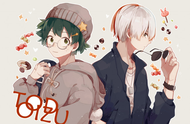 Обои картинки фото аниме, boku no hero academia, amarouhi, boku, no, hero, academia, midoriya, izuku, todoroki, shouto