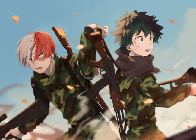 Обои картинки фото аниме, boku no hero academia, amarouhi, boku, no, hero, academia, midoriya, izuku, todoroki, shouto