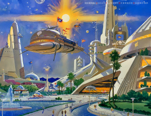 Картинка календари фэнтези город звездолет 2020 calendar улица планета архитектура