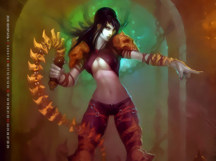 обоя календари, фэнтези, девушка, плеть, оружие, существо, calendar, 2020