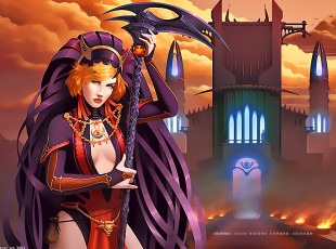 Картинка календари фэнтези 2020 оружие взгляд девушка женщина calendar здание огонь вход