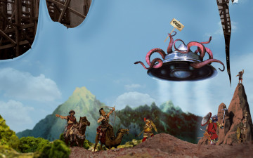 Картинка фэнтези космические+корабли +звездолеты +станции щупальца верблюд люди пришельцы нло