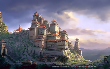 Картинка календари фэнтези 2020 здание calendar каменный гора город дом