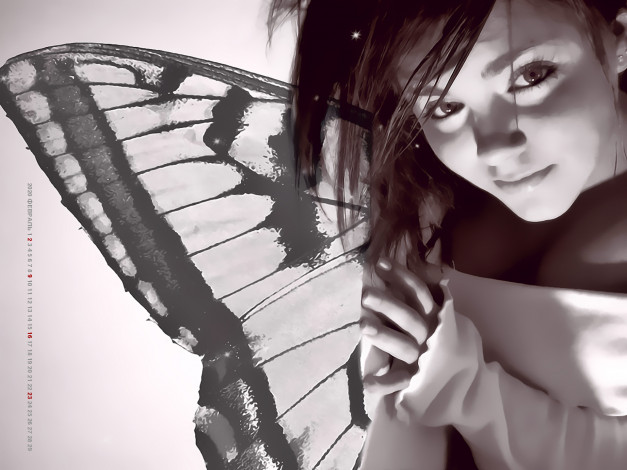 Обои картинки фото календари, фэнтези, 2020, calendar, крылья, бабочка, взгляд, девушка